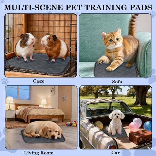 Klmnop 8 Pack Washable Guinea Pig Cage Liners, 12 x 12 Inch Reusable Absorbent Leakproof Pee Pads with Anti-Slip Bottom, Small Animal Bedding for Rabbit Bunny Hamster Cage(Dark Grey)
