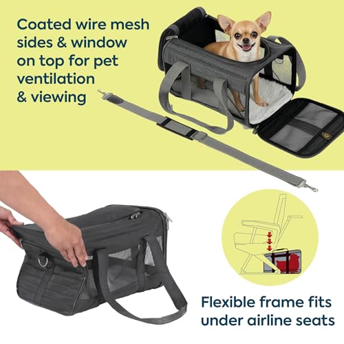 Sherpa Original Deluxe Travel Pet Carrier, Airline Approved & Guaranteed On Board - Charcoal Gray, Small - color: Charcoal Gray, size: 15.0"L x 10.0"W x 8.5"H