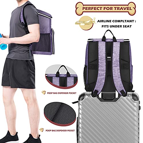 BAGLHER丨Dog Travel Bag Backpack, Airline Approved Pet Supplies Backpack, Dog Travel Bag with 2 Silicone Collapsible Bowls and 2 Food Baskets Purple - color: Purple