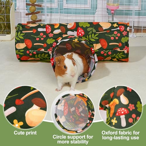 Bienbee Guinea Pig Tunnel, 3 Way Washable Guinea Pig Hideout,Foldable Rabbit Tunnel Guinea Pigs Toys for Bunny Hamster Chinchilla Ferret Rabbit Guinea Pigs Accessories Mushroom | Guinea Pig Hideout, Portable Tubes with Cute Print,High Dense Fabric for Sma