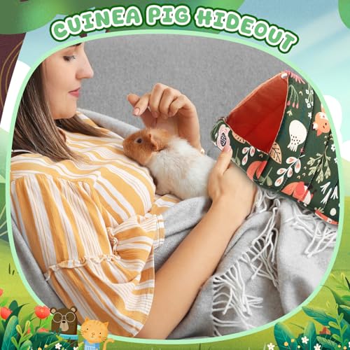 Ripeng 6 Pcs Guinea Pig Hideout Guinea Pig Bed House Rabbit Tunnel Washable Small House Cage Accessories for Hedgehog Mouse Chinchillas Hamster Ferrets Bearded Rats(7.9inch Night in the Forest) - style: 7.9Inch Night in the Forest