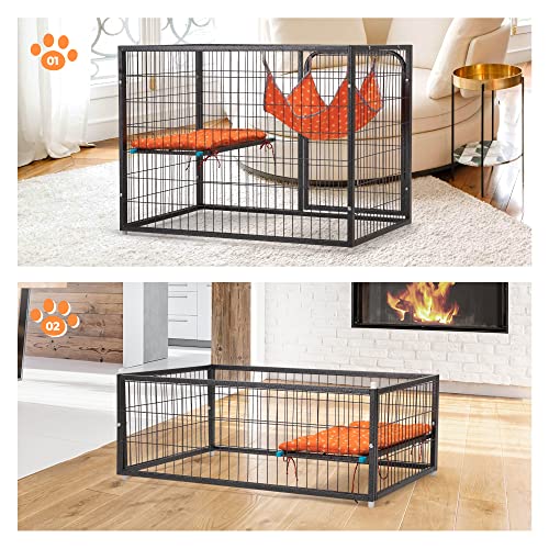 Cat Cages Indoor,4-Tier Ferret Cage, Large Wire Crates with Hammock, Cat Enclosure with 2 Ladders, Cat Kennel with Wheels for Kitten, Guinea Pig, Rabbit, Chinchilla, Black - size: 32.7"L x 23.6"W x 63.0"H
