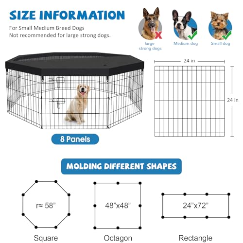 Peekaboo DogPlaypen 24 in-8 Panel Metal Rustproof Pet Fence with Top Cover | 24 Inch 8 Panel Foldable Metal Dog Playpen with Top Cover, GRS Certified Recycled Material - style: Playpen + top cover
