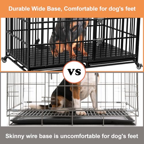 54 inch Heavy Duty Indestructible Dog Crate with 2 Bowls, Steel Double Door Indoor High Anxiety Cage for Large Giant Dogs, Escape-Proof Chew-Proof Pet Kennel with Trays and Wheels, Extra Large XL XXL - size: 53.9"L x 29.7"W x 46.1"H
