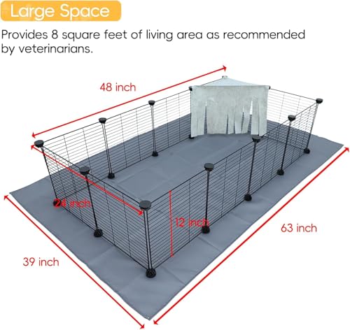 CHEGRON Portable Guinea Pig Cages with Liner & C&C Grids Rabbit Cages Small Animal Cage PVC Bottom Small Animal Playpen for Rabbit Bunny Hedgehog Chinchilla 12PCS Metal Grids 48"x24"x12" - color: Cages with Grey Liner