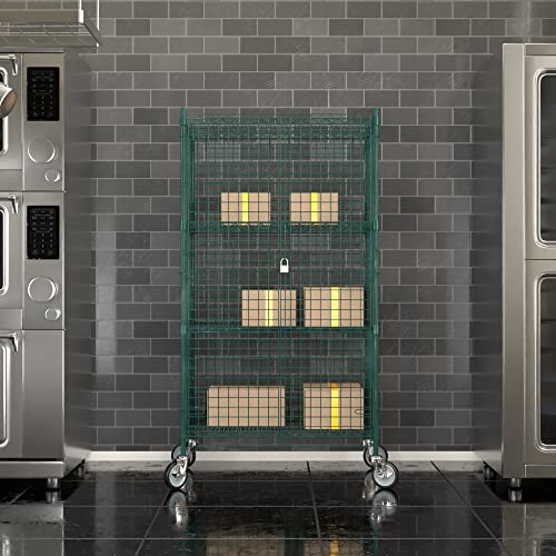 Commercial Grade NSF Listed Metal Wire Mesh Storage Green Epoxy Mobile Security Cage Kit, 24" x 36" x 70", Perfect for Warehouse, Walk-in Refrigerator, Freezer, Grocery Store, Restaurant, Dishroom - color: Green, size: 24" x 36" x 69"