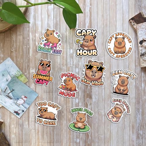 Vybonz Capybara Sticker Cute Animal Decal Funny Cartoon Wildlife | Capybara Stickers with Funny Animal Quotes for Capybara Lovers, Laptop, Water Bottle, Journal and Notebook Use - color: Capybara, size: 3in