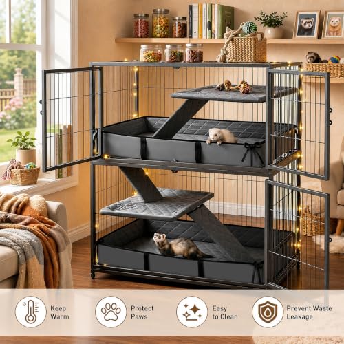 Ferret Cage Liner, Ferret Cage Accessories Suitable for Small Animals Rats, Chinchillas, Hedgehogs & Ferrets Non-Slip, Washable, Waterproof Fits Double-Unit Small Animal Cages
