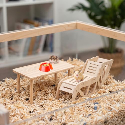 (2-piece Set) Hamster Game Wooden Platform, Tunnel Ladder Hidden Area Platform with Wooden Support Columns, Toy cage Accessories for Hamster Squirrels and Other Small Pets