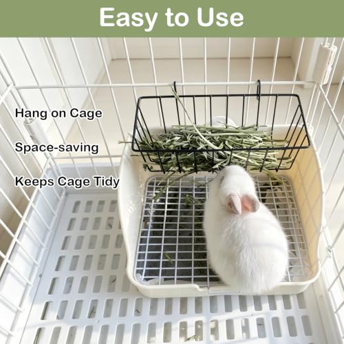 Rabbit Hay Feeder Rack, Metal Hanging Hay Dispenser (Black, Large) | 2 Pack Small Animals Hay Feeder for Cage Metal Hanging Hay Holder for Rabbits Guinea Pigs Chinchillas Ferrets - color: Black, size: Large