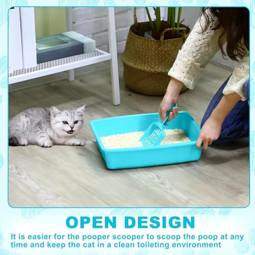 Amyhill 5 Pcs Open Cat Litter Box Kitten Litter Pan with 5 Scooper Medium Plastic Pet Tray Durable Nonstick Kitten Box for Indoor Pets Cats Rabbit Supply Easy to Clean, 14.6x10.6x3.4 Inch (Blue) - color: Blue