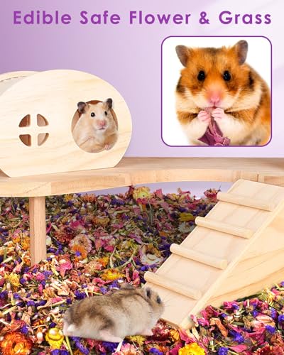 Bissap Natural Flower & Herb Hamster Bedding 300g/10.5oz, Small Animal Flower Habitat Decor for Syrian Dwarf Hamster Gerbil Chinchilla Mice Degu and Other Small Pet Flower Bedding Odor Control Forage