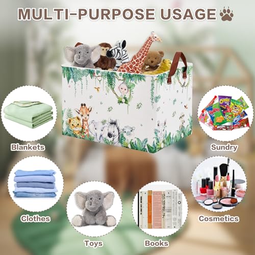 Jungle Safari Nursery Basket -Stackable and Collapsible Animal Basket Hamper ,Freestanding Kid Storage Bin Clothes Book Toy Organizer Bin for Easter Gift( Upgraded Metal Frames) - color: Jungle Safari