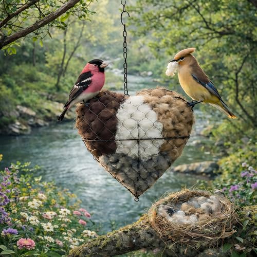 Handmade Alpaca Fiber Bird Nest Heart,Natural Nesting Material, Winter Nesting Material for Wild Birds and Hummingbirds | Garden Decoration, a Gift for Bird Lovers