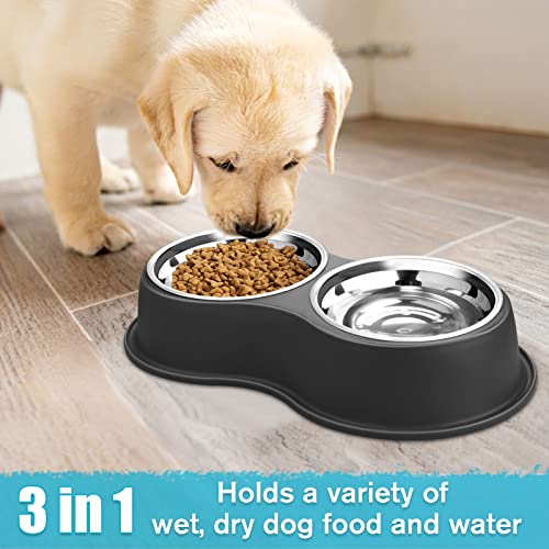 Epetslove Stainless Steel Dog Bowls Double Non-Slip Dog Water and Food Bowl | Pet Feeder Bowls, Dog Dishes, Raised Feeding Design, Double Bowls Set, For Puppies, Medium Dogs and Cats, Outdoor / Indoor - color: 1.Black, size: Medium-18oz