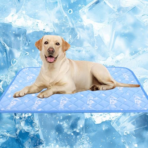 Dog Cooling Mat 48"x28" - Cool-Chill Cool Fiber,Double-Sided Cooling & Warm | Color-Changing Pet Cooling Pad for Dogs & Cats,Endothermic Summer Mat for Dogs & Cats,Foldable Washable, Blue - size: 48.0" Large x 28.0" W x 0.5" Th