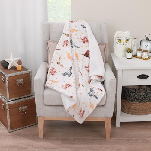 Warner Brothers Harry Potter White, Gold, and Tan Super Soft Sherpa Baby Blanket - color: Harry Potter - White and Gold