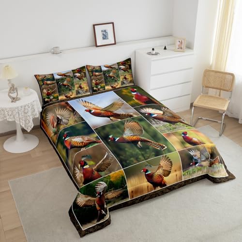 Pheasant Comforter Set Twin Size Hunting Turkey Bedding Set Wildlife Bird Pheasant Down Comforter Farmhose Bird Chicken Bedroom Decor Lightweight Bedding Comforters & Sets For Children Teens - color: Multi 03, size: Twin