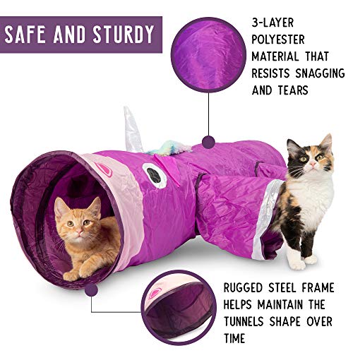 Pet Craft Supply Magic Mewnicorn Multi Cat Tunnel Boredom Relief Toys with Crinkle Feather String for Dogs, Cats, Rabbits, Kittens and Guinea Pigs for Hiding Hunting and Resting - style: Magic Mewnicorn