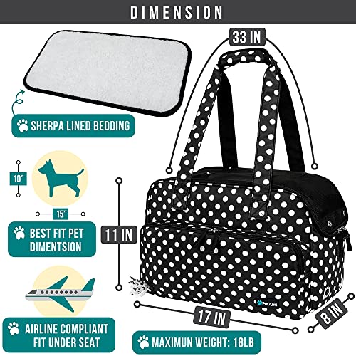 PetAmi Small Dog Purse Carrier, Soft-Sided Pet Carrier Bag with Pockets, Portable Puppy Cat Travel Handbag Tote, Airline Approved Breathable Mesh, Poop Bag Dispenser, Max 18 lbs, Polka Dot Black - color: Polka Dot Black