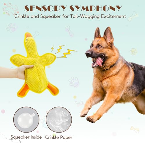No Stuffing Dog Squeak Toys, Duck Chew Toys for Small to Large Puppies | Durable Plush Puppy Teething Toys, Interactive to Keep Pets Busy, Toss Fetch Tug Play, Best Birthday Gift - color: Yellow