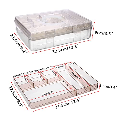 BTSKY 2-Tier Cute Bear Storage Box with Removable Divided Tray Portable Clear Plastic Art Craft Supply Organizer Stackable Home Office Supplies Storage Container for Pens Notes A4 papers etc (Coffee) - color: Coffee