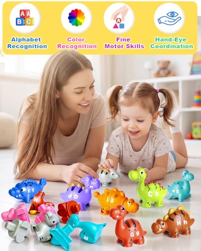 Dinosaur Alphabet Learning Toys for Toddlers Kids 3-5, 10 Unique Dinos | 26 Colorful Alphabet Dinosaurs | Child-Friendly Design | Learning Feels Like Play | Fine Motor Toys | Perfect Toddler Gift - style: 26 Dinosuar Letters