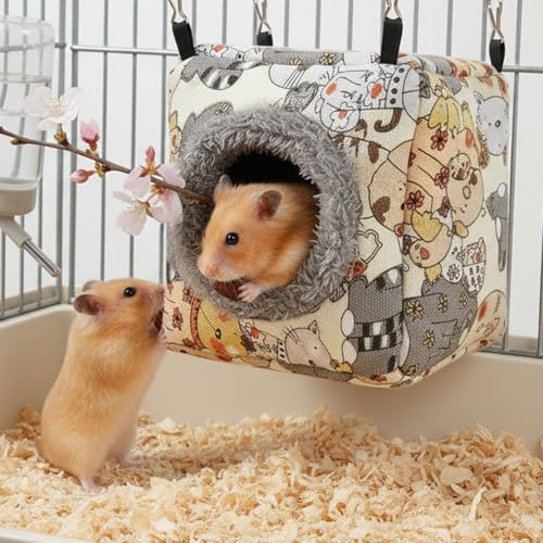Hamster Rat Hammock Bed, Hanging Cave Shaped Cotton Nest Suitable for Small Animals Hamsters Rat Mouse Gerbil Sugar Glider Squirrels etc (S) - size: Small
