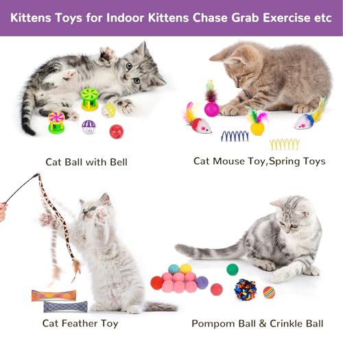 Retro Shaw 33PCS Interactive Cat Toys, Cat Play Tunnels for Indoor Cats | Collapsible, Relieves Boredom & Anxiety, Kitten Feather Wand Springs Crinkle Balls Bell Plush Mice Chew Kicker - color: Large cat tunnel toy set