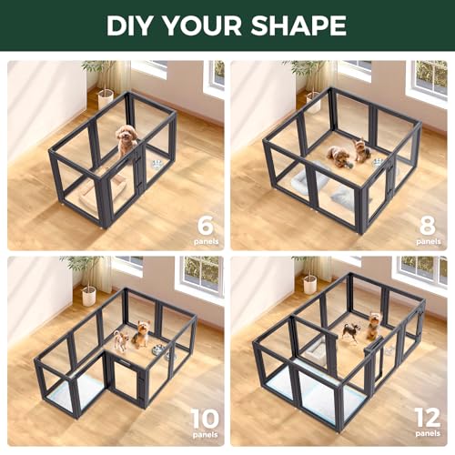 FXW AuraSpace Clear Acrylic Indoor Dog Playpen, 24" H, 8 Panels, Black | Open View, Modern Home Fit, No Climbing Bars, Tool-Free Setup, For Puppies & Small Dogs - color: Black, size: 24"H