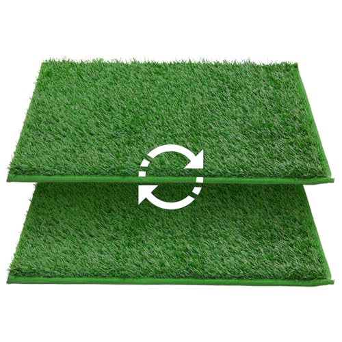 LOOBANI Dog Grass Pee Pads, 14.1x18.1in Artificial Grass Pad for Potty Tray | 2 Pack, Hemmed Edge, Fake Grass for Dogs to Pee On, Washable, Replacement Turf, Outdoor Indoor Pee Grass Patch, Easy to Clean - size: 14.1*18.1 inch