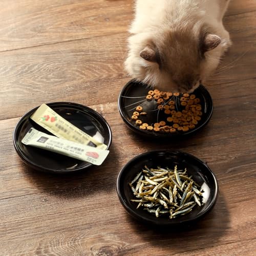 3 PCS Ceramic Cat Bowls, 5.5 in Pet Food Bowl Cat Dishes for Food and Water, Small Dog Dish(Black) - color: black