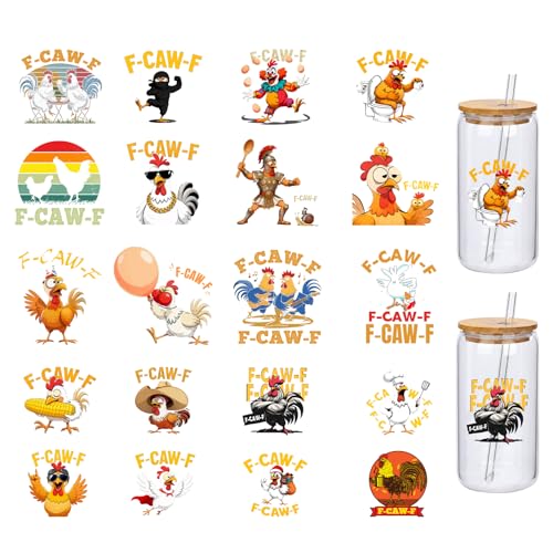 F-CAW-F Chicken Cup Stickers 20 Pack – Funny Rooster UV DTF Transfer Decals, 3D Waterproof Crystal Stickers for Tumblers, Cups, Water Bottle Laptop Windows - style: 20Pcs F-CAW-F Chicken Cup Stickers