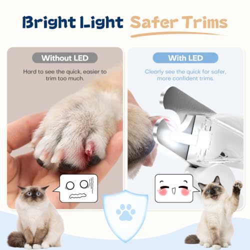 Dog Nail Clippers with Light and Dog Nail Grinder Quiet, Dog Nail Trimmers | 2-in-1 Dog Nail Grinder with Guard,Cat Nail Clipper Trimmer,Silent Professional Pet Nail File Grooming Tool