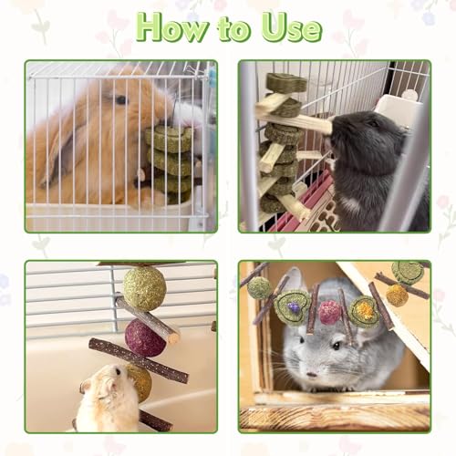 Hamiledyi 4PCS Bunny Chew Toys Rabbit Toys for Teeth Grinding Natural Fruit Sticks Organic Timothy Grass Cakes Chew Toys and Treats for Rabbit Bunny Guinea Pig Hamster Chinchilla - style: Style A