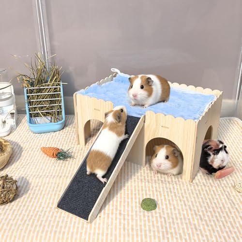 kathson Large Guinea Pig Hideout, Upgraded Guinea Pig Castle with Anti-Slip Ramp Detachable Hamster Hiding Hut Small Animal House for Hamsters Chinchillas Bunny