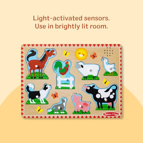 Melissa & Doug Farm Animals Sound Puzzle – 8-Piece Wooden Peg Puzzle with Light-Activated Sounds, Music Learning Toy for Toddlers and Preschoolers Ages 2+ - size: 11.95 x 8.8 x 1.05, style: Farm Animals