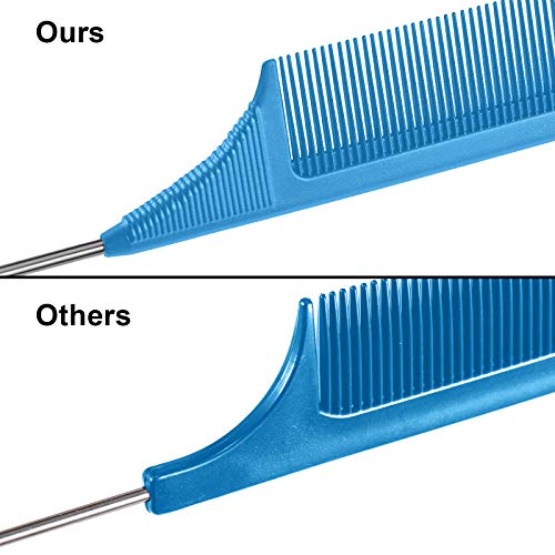 Leinuosen 3 Pack Rat Tail Comb Carbon Fiber,Blue | Steel Pin Tail for Sectioning, Heat Resistant Teasing, Pick Comb for Women Wig Styling, Fishtail Design for Salon Updos - color: Blue