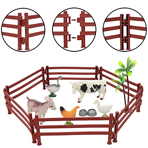 Yowlieu Realistic Farm Animal Figures Toys, 44 Pcs Plastic Farm Figurines Playset Includes Fences Mini Farm Animal Cake Topper Learning Toy Set for Kids & Toddlers - size: 44 Pcs Farm Set