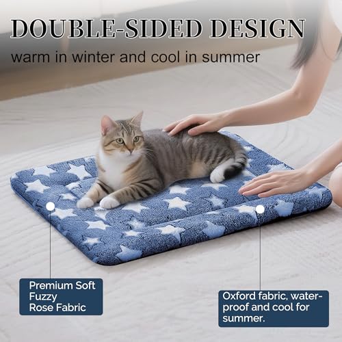 Dog Bed Mat, Reversible Crate Pad & Cute Dog Bed - Machine Washable Kennel Mat with Ultra Soft for Small Dogs & Cats - color: Dark Blue Stars, size: 18"L x 14"W x 1.5"Th