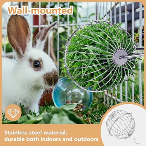 2 Pack Rabbit Hay Ball Feeder Stainless Steel Hanging Hay Holder Dispenser Small Animal Grass Feeder Rack Ball Toy for Bunny Hamster Guinea Pig Chinchilla Gerbils Cage Accessories Supplies