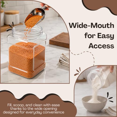 Pride of India Clear Food Grade PET Plastic Jar – 48 Fluid Ounce | Square-Grip Plastic Containers for Snacks, Candy, Cereal, Pet Food, Kitchen, Pantry & Household Storage (4-5 Cup Storage Capacity) - size: Large Square Grip Jar & Cap
