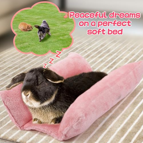 15.7" x 14" Soft Bunny Bed - Rabbit Bed, Warm Cuddle Cushion Plush Mat for Guinea Pig, Ferret, Small Animal - Pink - color: Pink