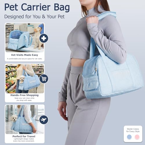 Dog Carrier Tote Bag, Foldable Soft Sided Breathable Mesh Lightweight Travel Handbag with Padded Handles, Lace Decor Portable Pet Purse for Small Puppy Kitten Cat Up to 15 Lbs (Blue) - color: Blue