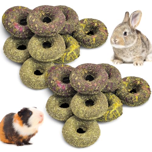 Fhiny 20 PCS Rabbit Chew Toys, Rabbit Treats with Natural Grass and Flowers, Pet Molar Grass Cakes for Guinea Pigs, Chinchillas, Hamsters and Other Small Rodents - size: 20 PCS