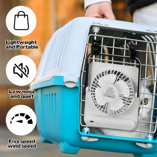 2 Pack Pet Crate Fan for Cooling Dogs, 6.5 x 5.3 Inch USB Clip-on Fan for Dog Crates, Cat Cages, Travel Carriers, Small Animal Enclosures, Black Quiet Fan with Flexible Clamp