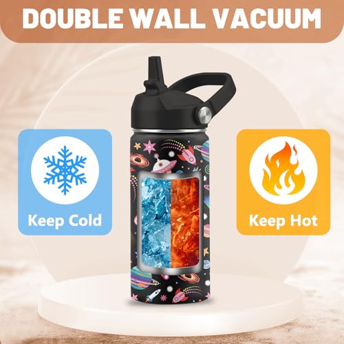 16 oz Water Bottle with Straw, Space Unicorn Gifts for Boys Girls, 2 PCS | Stainless Steel Insulated Water Bottles for School Travel Outdoor Sports, Cute Universe Unicorn Cups - color: Space and Unicorn