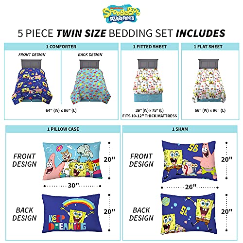 Franco Kids Bedding Super Soft Comforter and Sheet Set with Sham, 5 Piece Twin Size, Spongebob Squarepants - color: Spongebob Squarepants, size: 5 Piece Twin Size