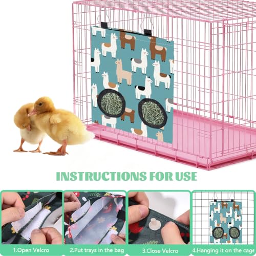 2Pcs 2 Styles Rabbit Hay Feeder Bags Guinea Pig Hay Bag with 2 Holes Tree Alpaca Pattern Oxford Cloth Washable Rectangle Feeding Storage for Small Animal Chinchillas Hamster 12 x 9 Inch - color: Mixed Shapes
