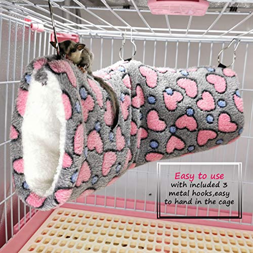 LEFTSTARER Hanging Tunnel for Small Animals Guinea Pig Accessories Sugar Glider Cage Accessories Hamster Rat Toys Ferret Hammock（Heart-Grey） - color: Grey